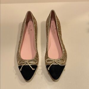 Kate Spade Women’s Willa Gold Glitter & Black Velvet Ballet Flats Size 9.5